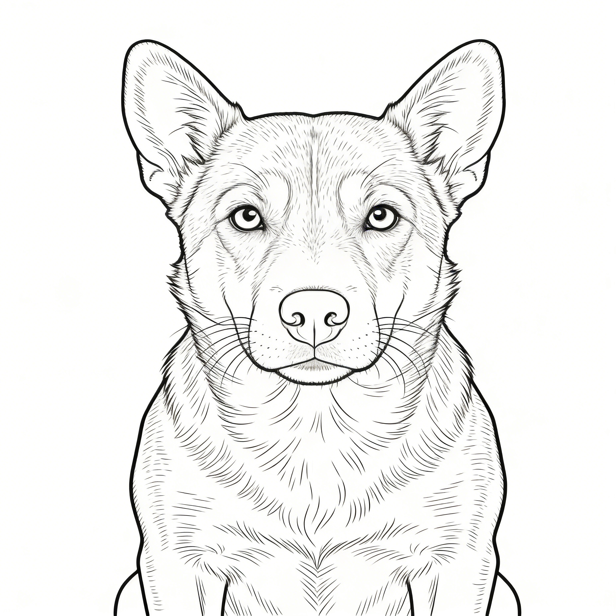 Alert Carolina Dog Front-Facing Portrait — free printable animals coloring book page