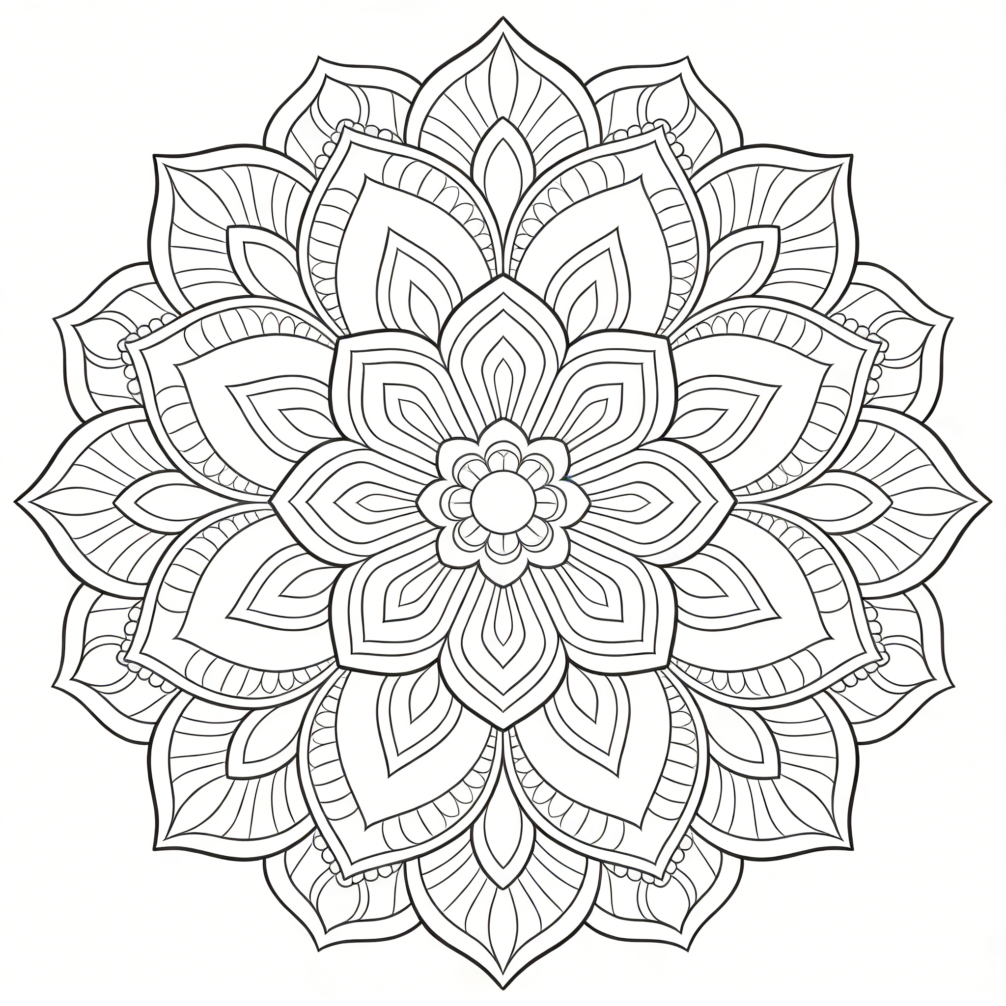 Intricate Lotus-Inspired Mandala with Layered Petals — free printable coloring page