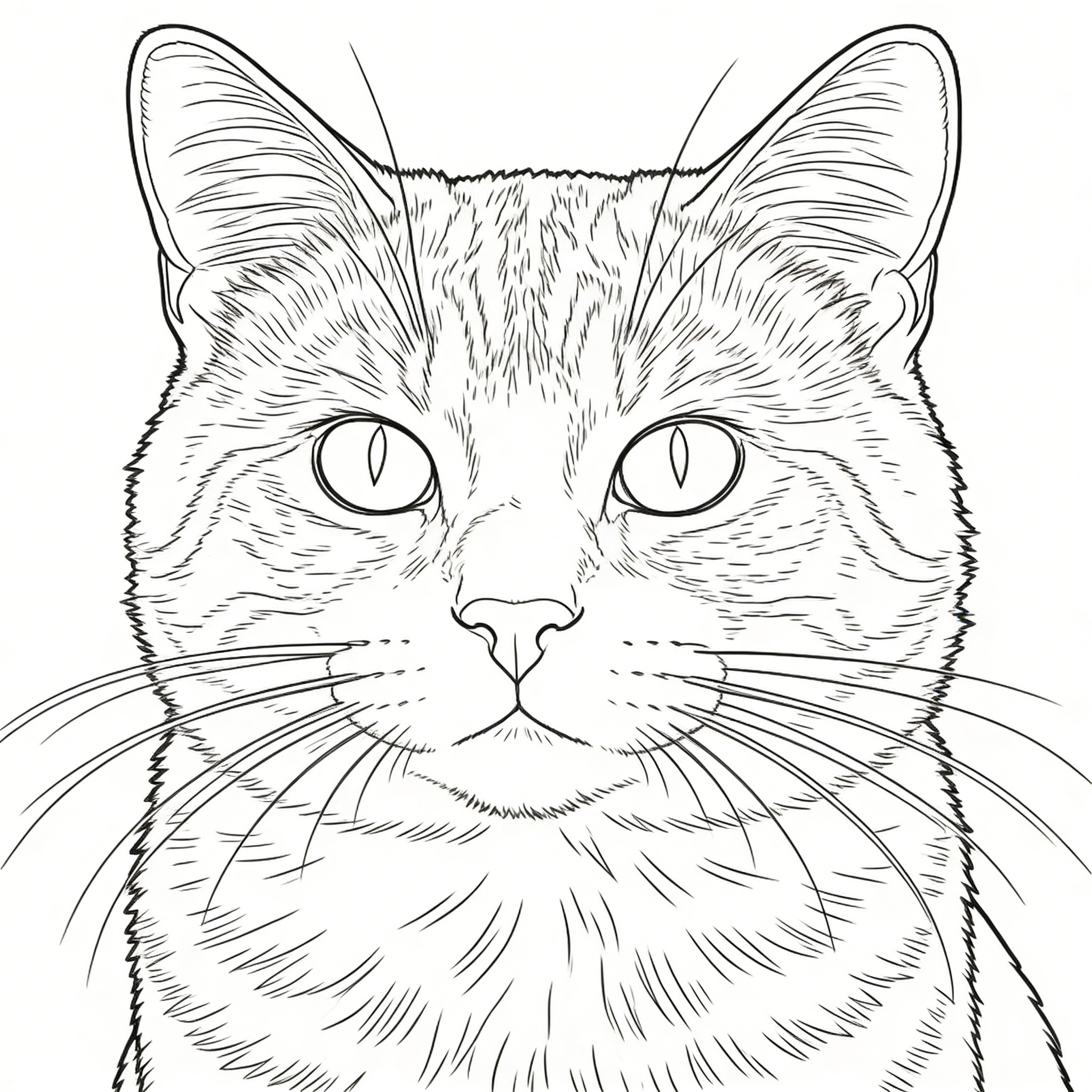 Close-Up of Alert Abyssinian Cat’s Face — free printable animals coloring book page