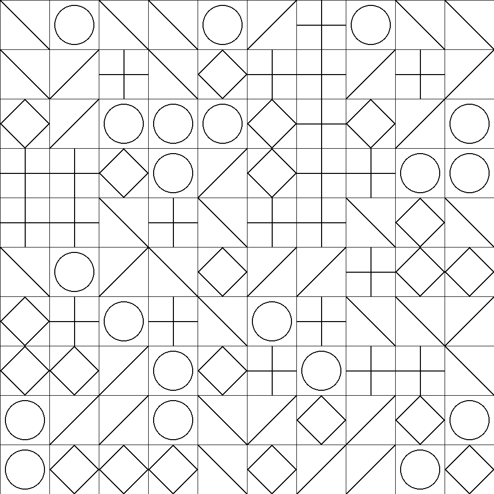 Symmetric Geometric Pattern with Circles and Diamonds — free printable coloring page