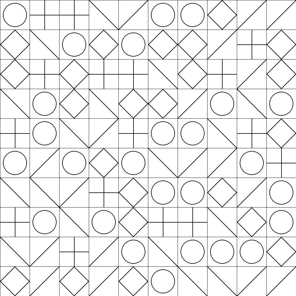 Symmetric Geometric Pattern with Circles and Diamonds — free printable coloring page