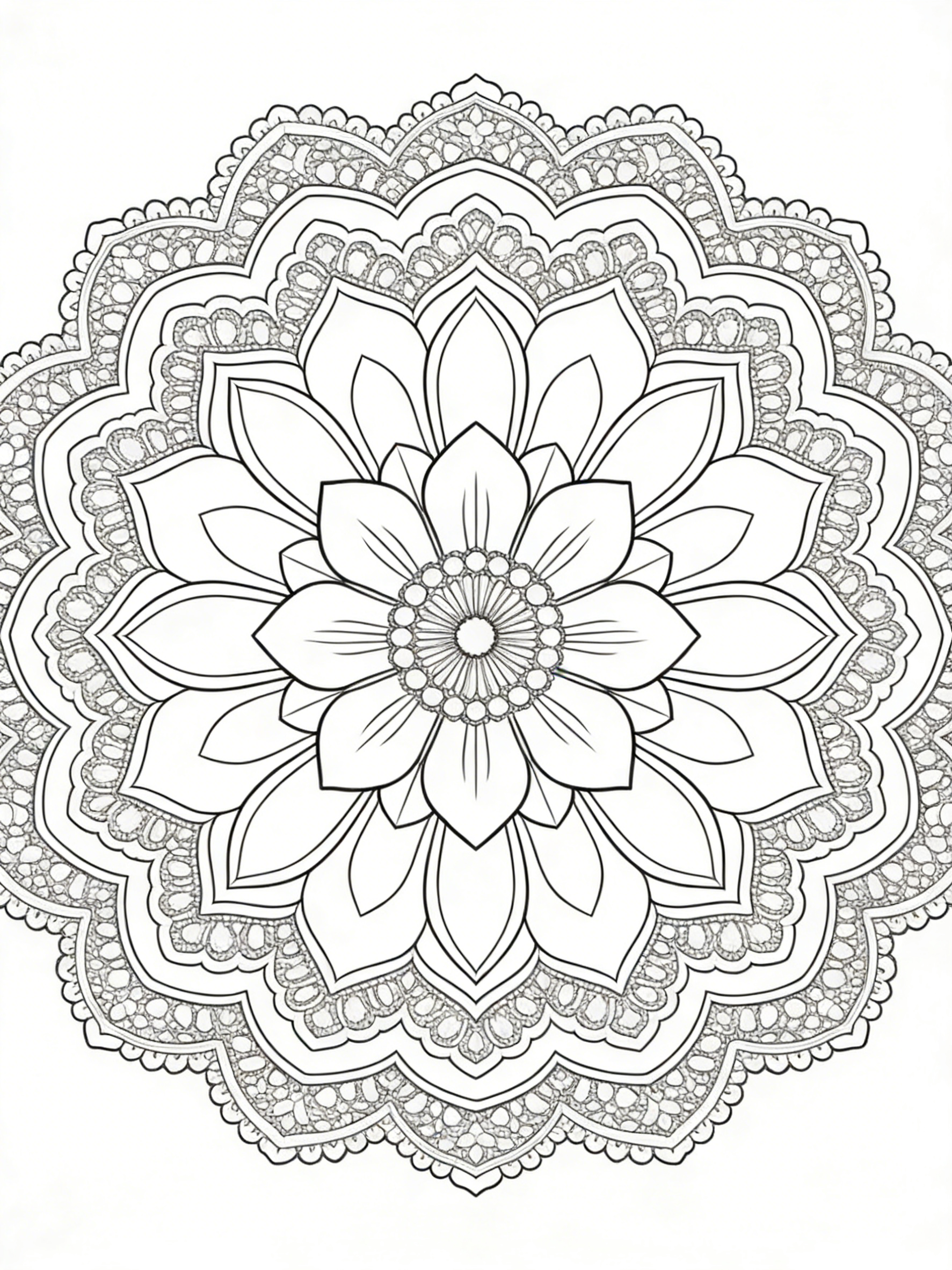 Floral Mandala with Lace-Inspired Borders — free printable coloring page