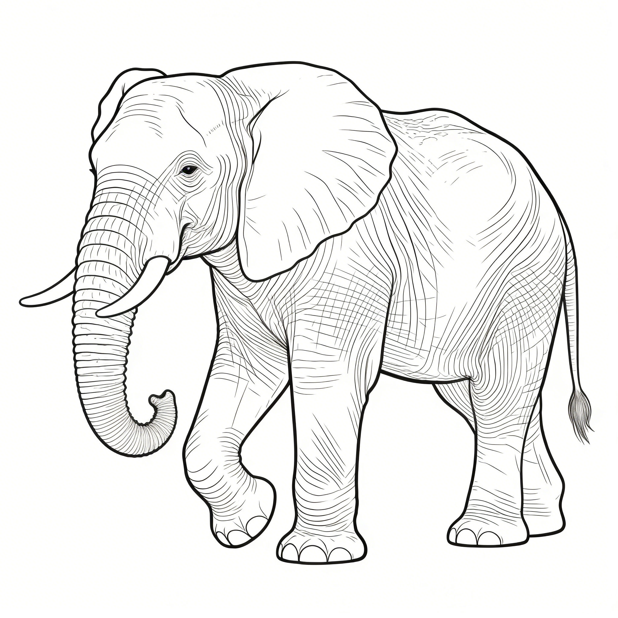 African Bush Elephant with Curled Gentle Trunk — free printable coloring page