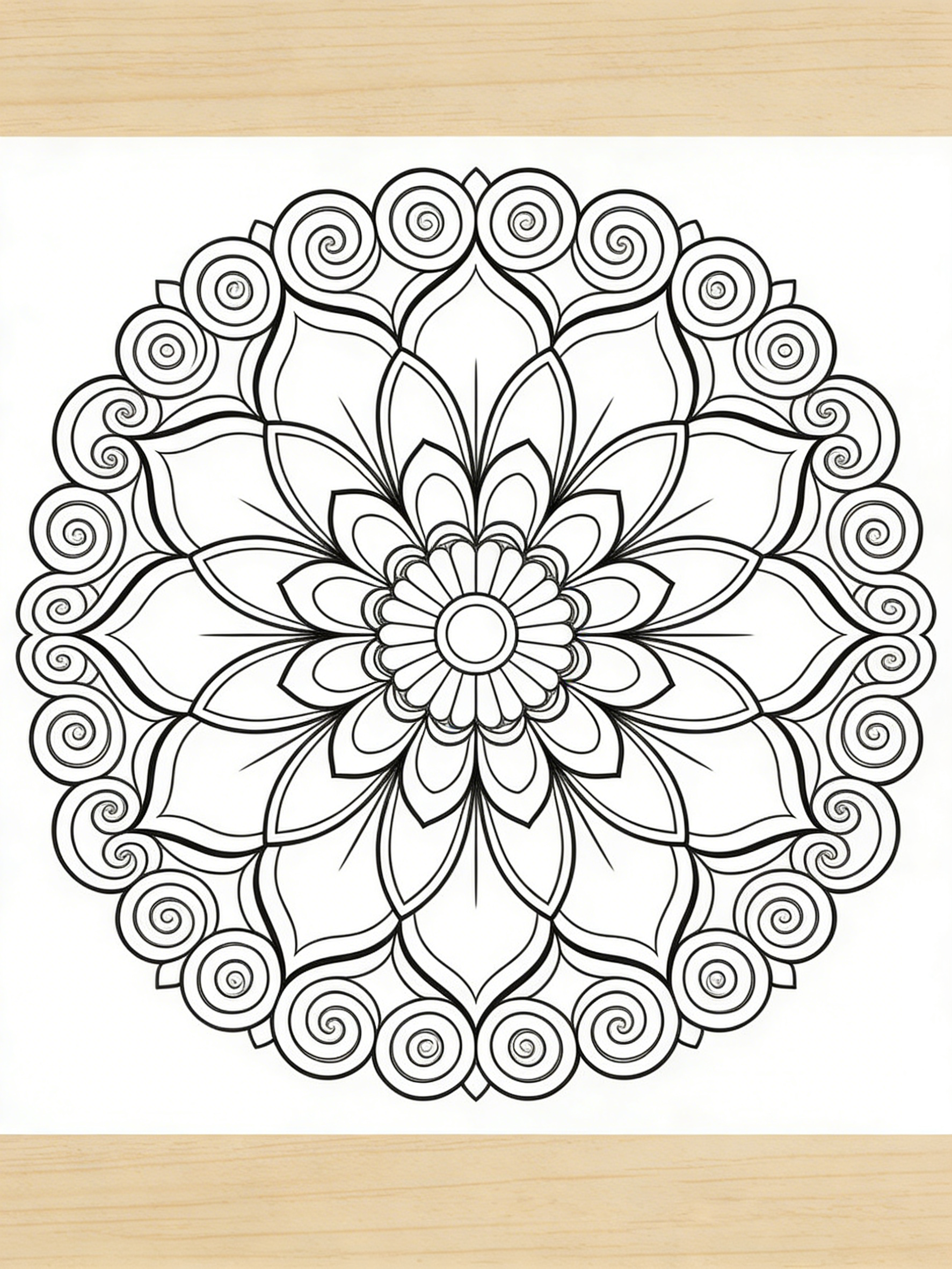 Floral Swirl Symmetrical Mandala — free printable coloring page