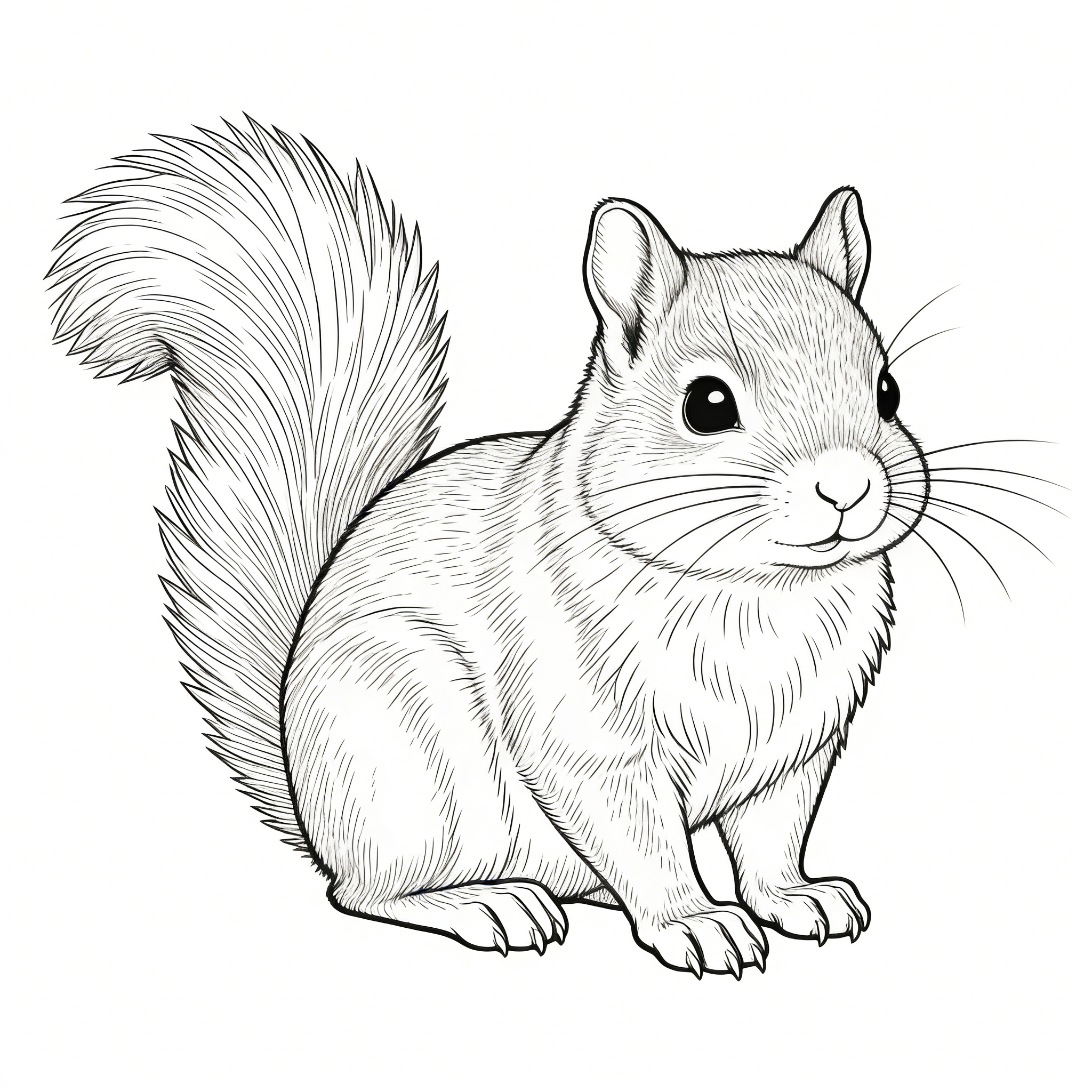 Fluffy Eastern Gray Squirrel Sitting Alertly — free printable animals coloring book page