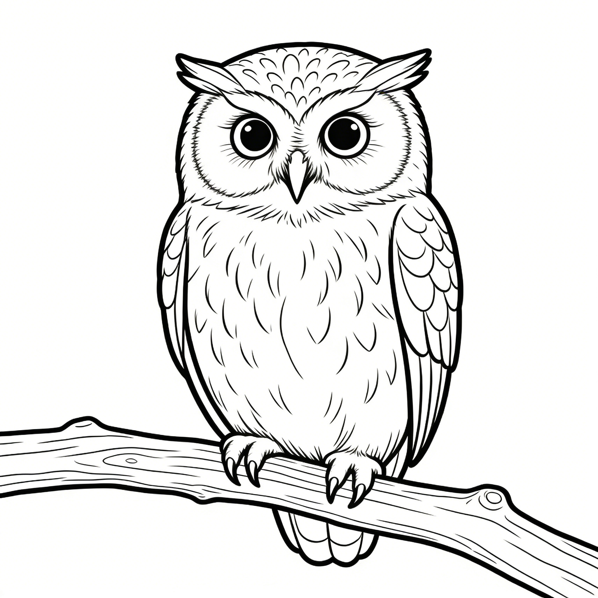 Adorable Eastern Screech Owl Perched on Tree Branch — free printable coloring page