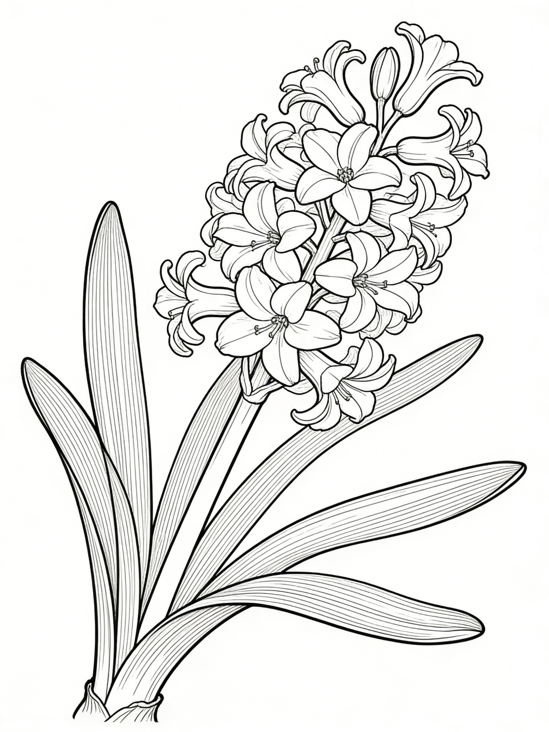 Blooming Common Hyacinth with Ribbed Foliage — free printable coloring page