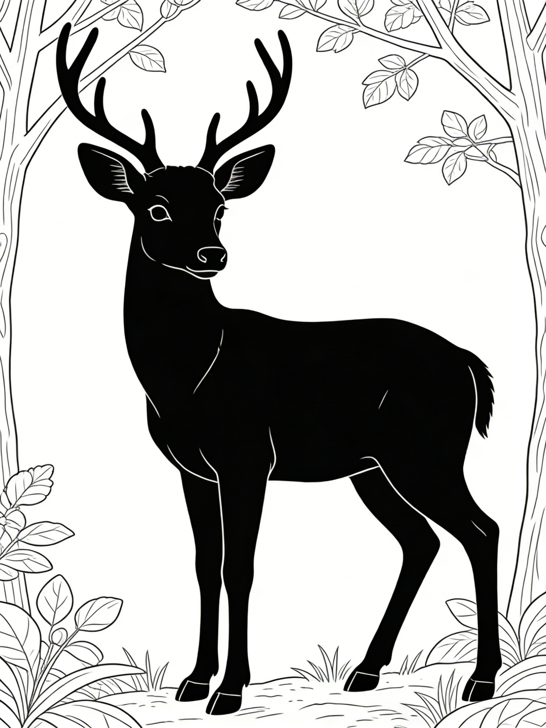 White-Tailed Buck Standing in Woodland Glade — free printable coloring page