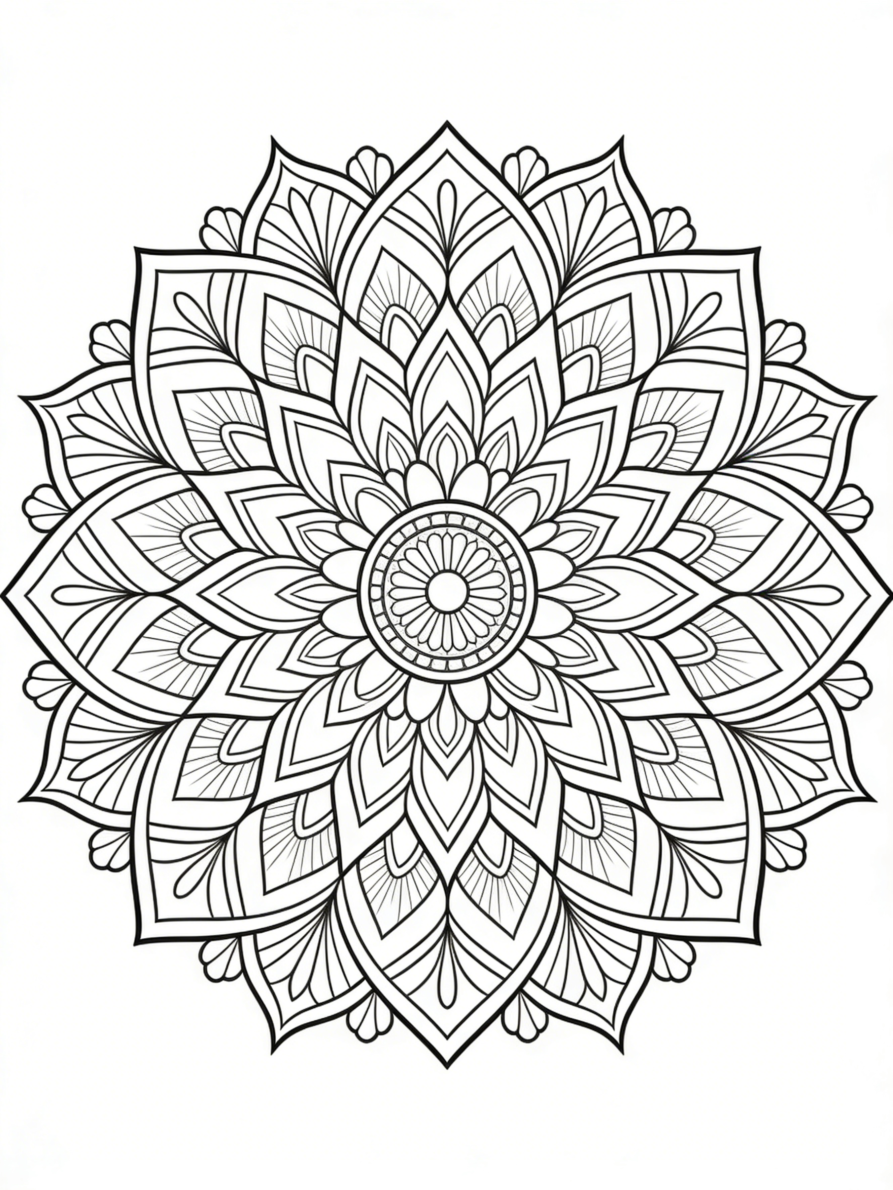 Intricate Lotus-Themed Symmetrical Mandala — free printable coloring page